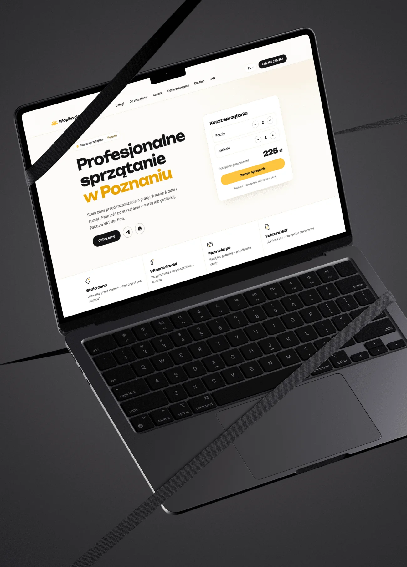 Web úklidové firmy Mopiko clean — kalkulačka ceny úklidu